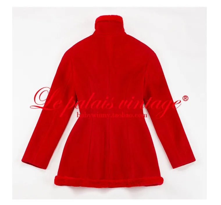 le palais vintage retro elegant red furry slit jacket coat - Dtri