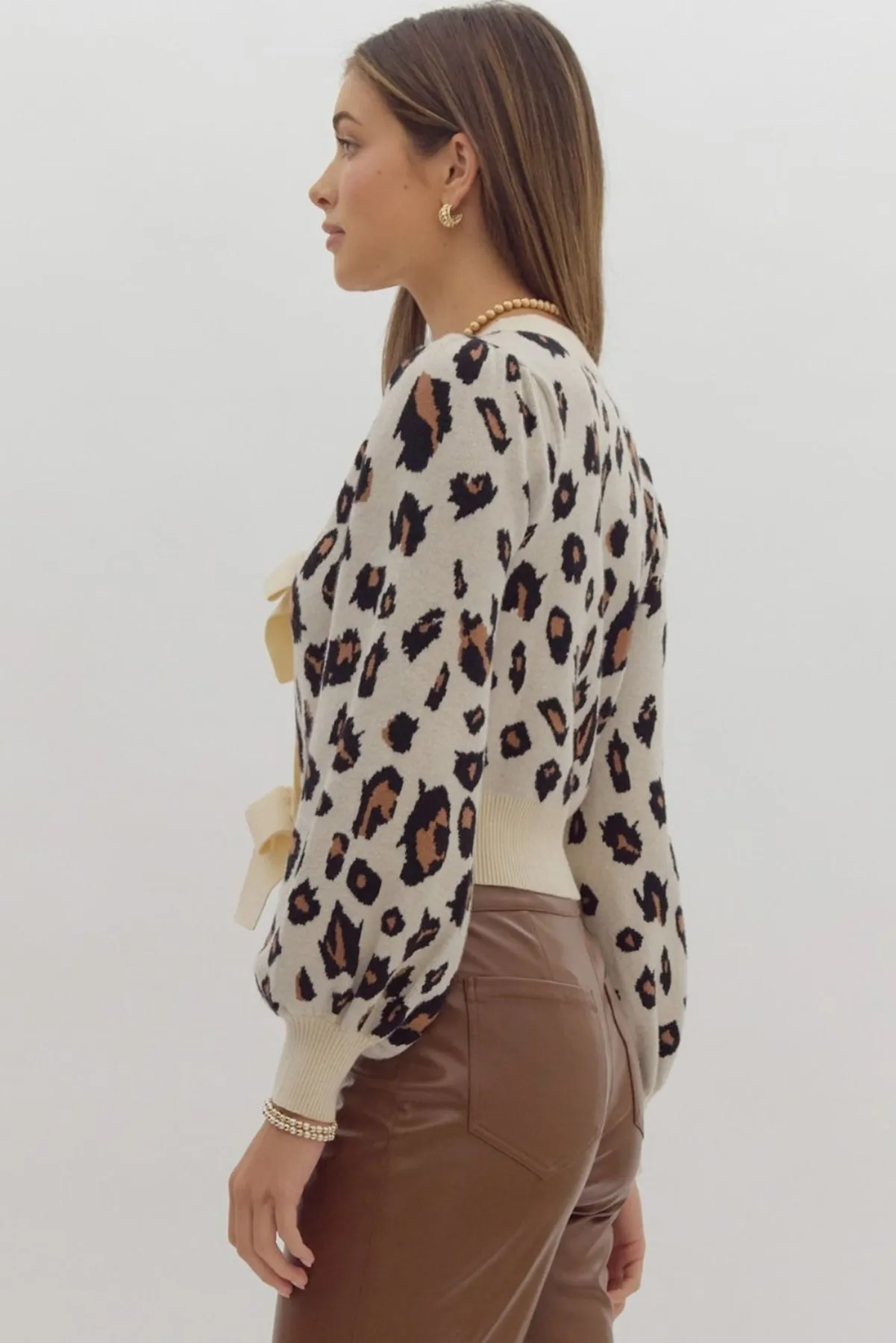 Leopard Bow Cropped Cardigan