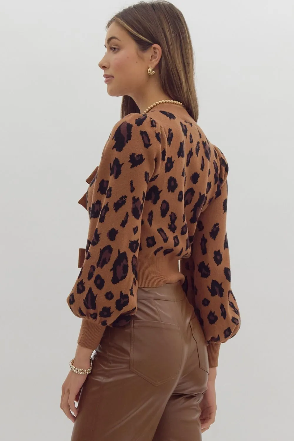 Leopard Bow Cropped Cardigan