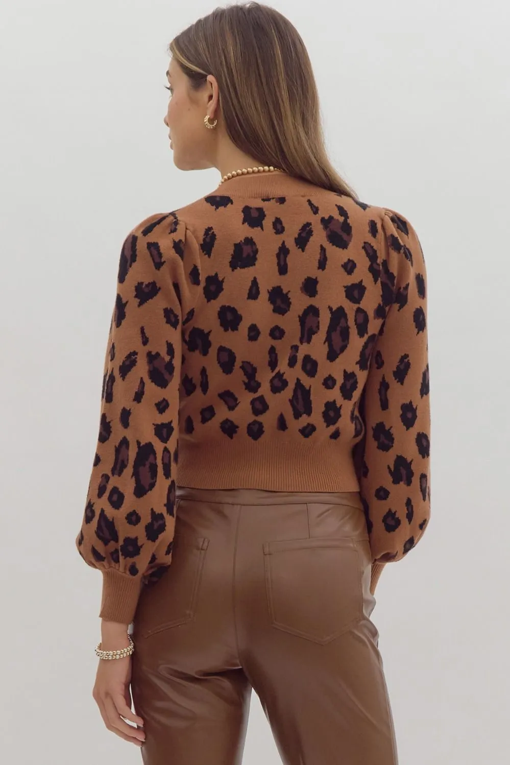 Leopard Bow Cropped Cardigan