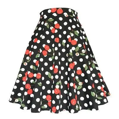 Leopard Print High Waist Skirt Pleated Women Flared Runway Midi Skirt Fashion Cotton Swing Rockabilly Party Skirts Gothic