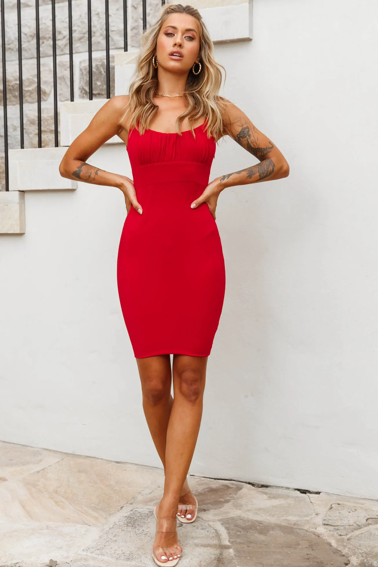 Let The Light In Ruched Bust Bodycon Mini Dress Red