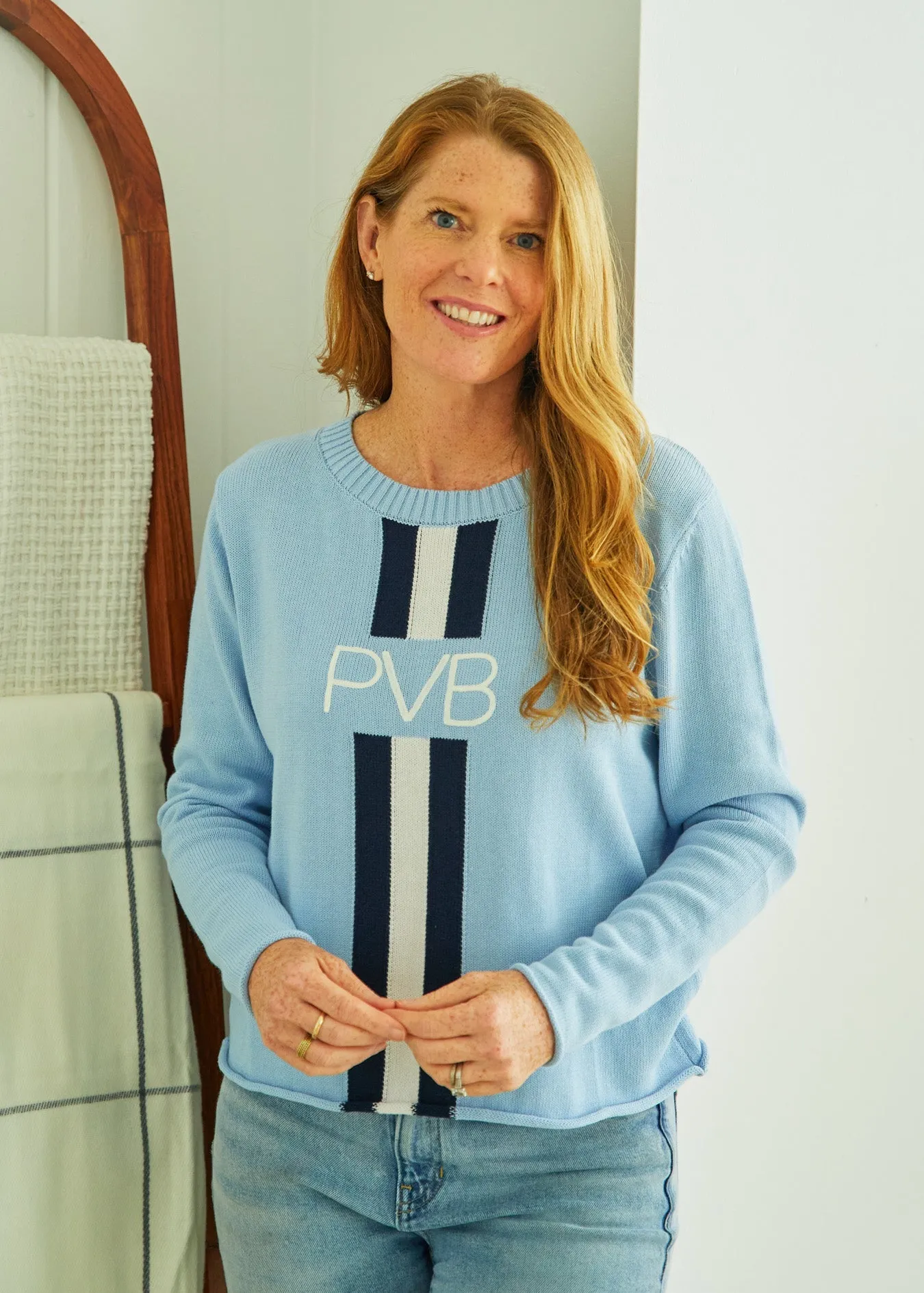 Light Blue PVB Stripe Crewneck Sweater