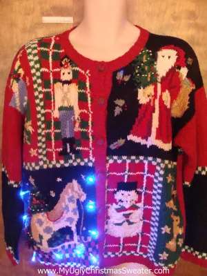 Light Up 80s Ugly Xmas Sweater with Nutcracker and Horse