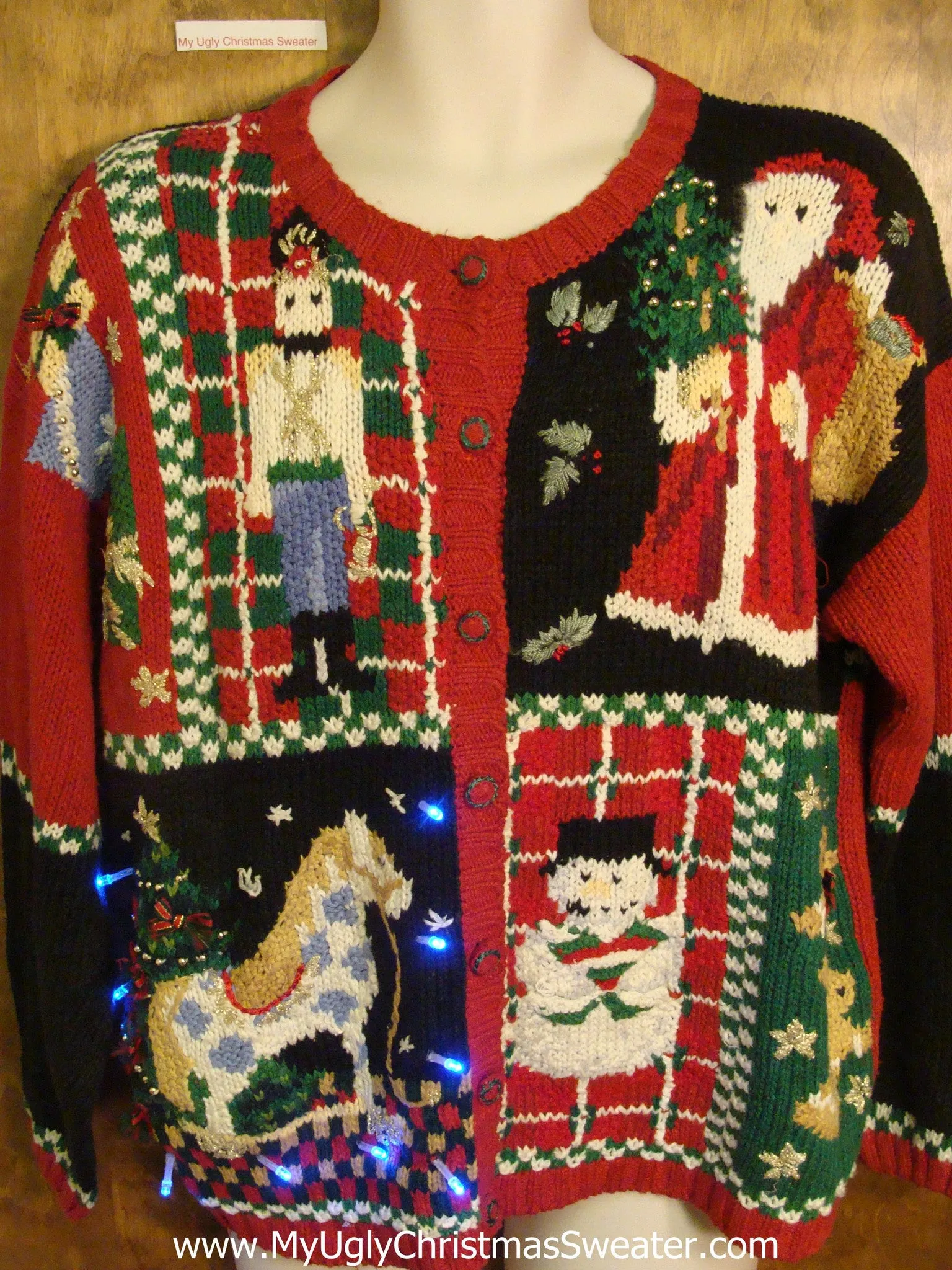 Light Up 80s Ugly Xmas Sweater with Nutcracker and Horse