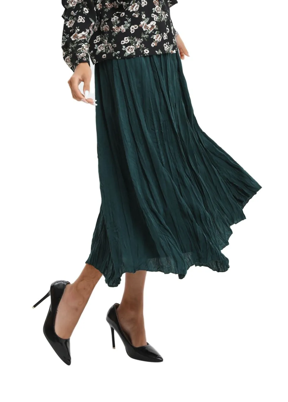 Lightweight Wrinkle Midi Skirt (One Size)