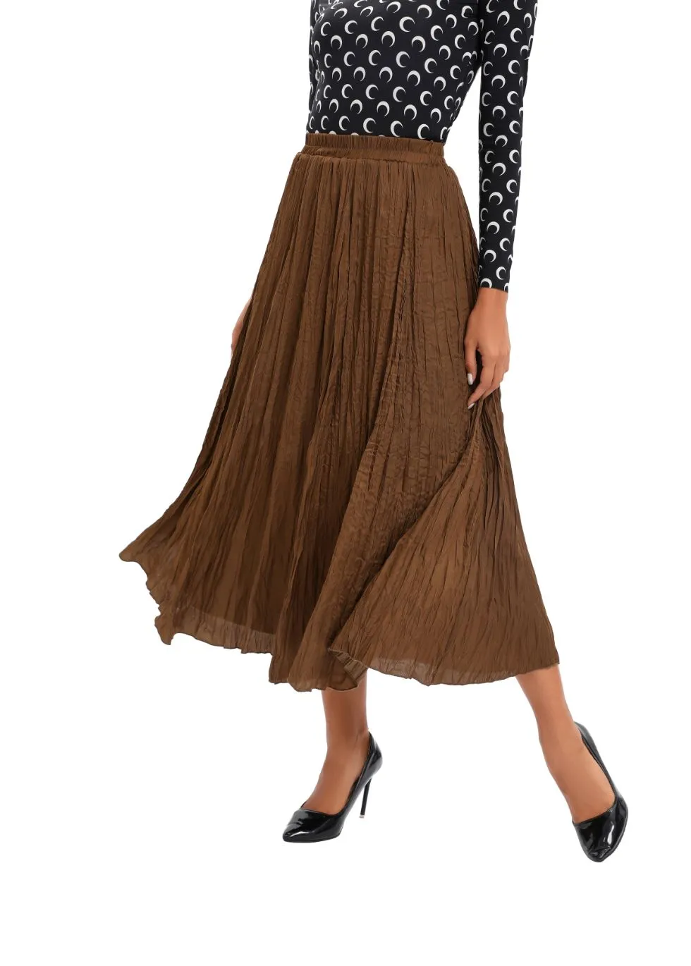 Lightweight Wrinkle Midi Skirt (One Size)