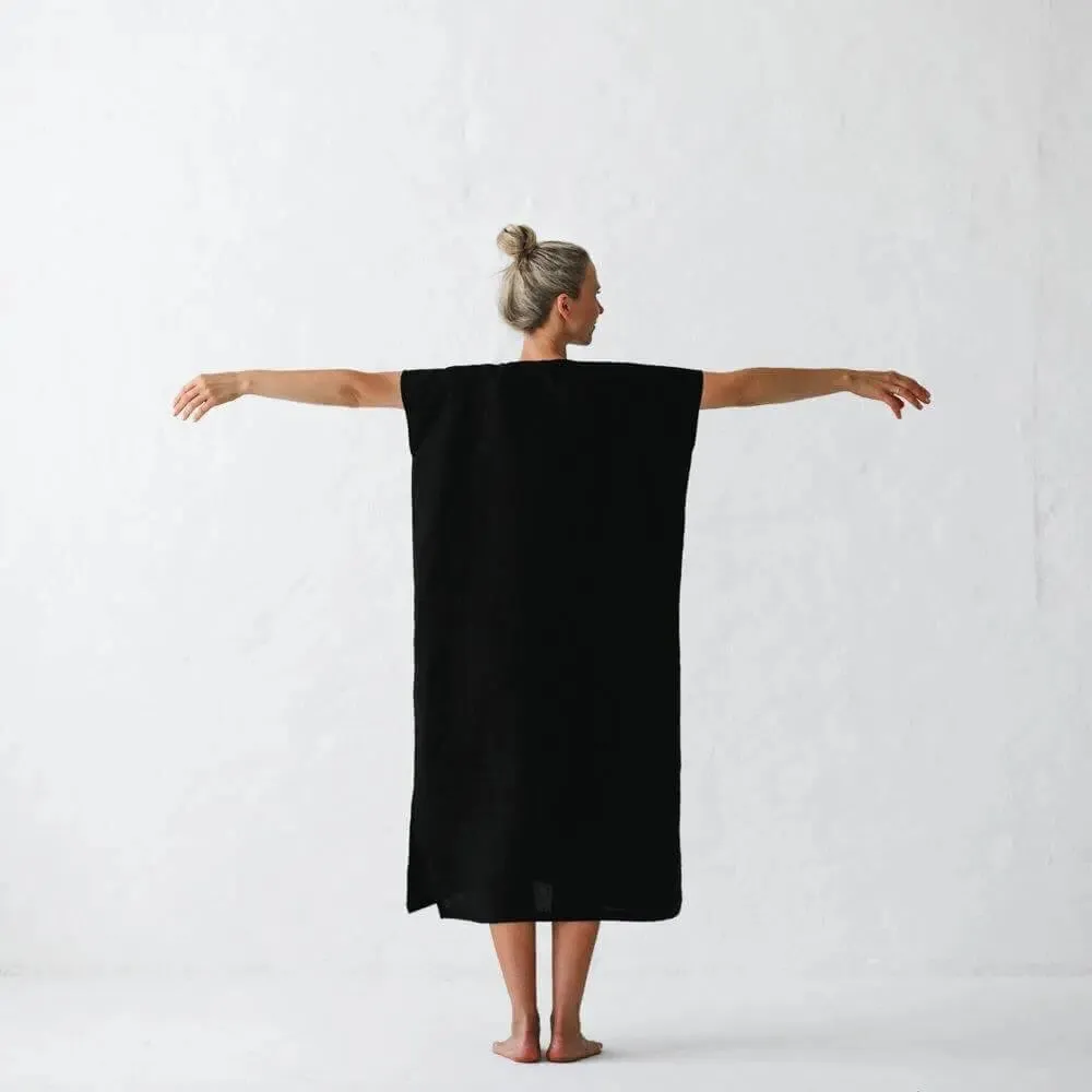 Linen V neck dress black by Seaside Tones