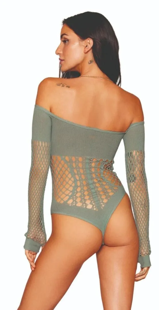 Long Sleeve Seamless Crochet Teddy with Gold Chain