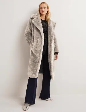 Longline Teddy Coat-Charcoal