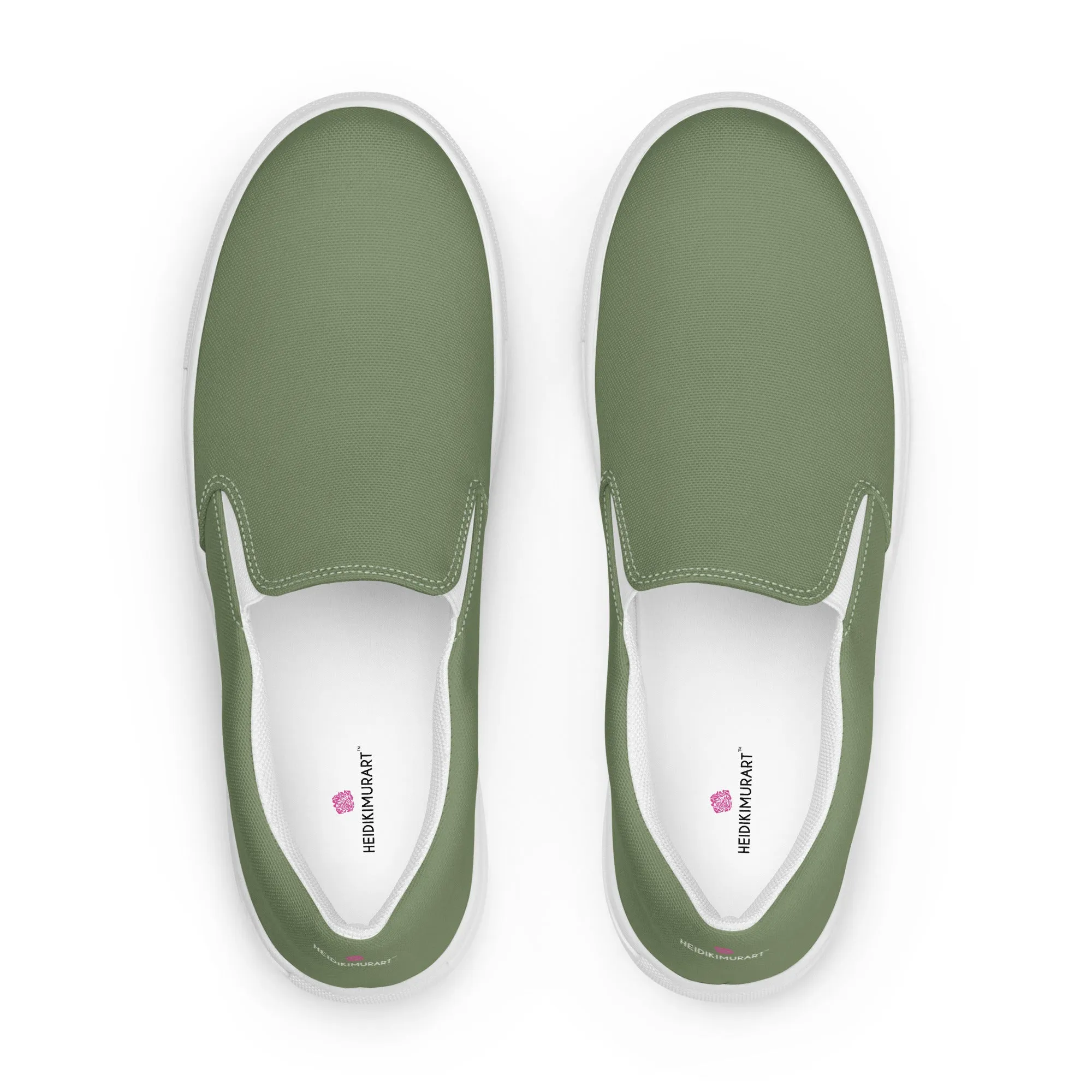 Matcha Green Men's Slip Ons, Solid Pastel Green Color Best Casual Breathable Men’s Slip-on Canvas Shoes (US Size: 5-13)