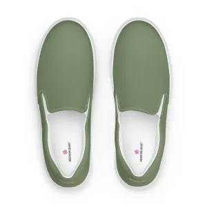 Matcha Green Men's Slip Ons, Solid Pastel Green Color Best Casual Breathable Men’s Slip-on Canvas Shoes (US Size: 5-13)