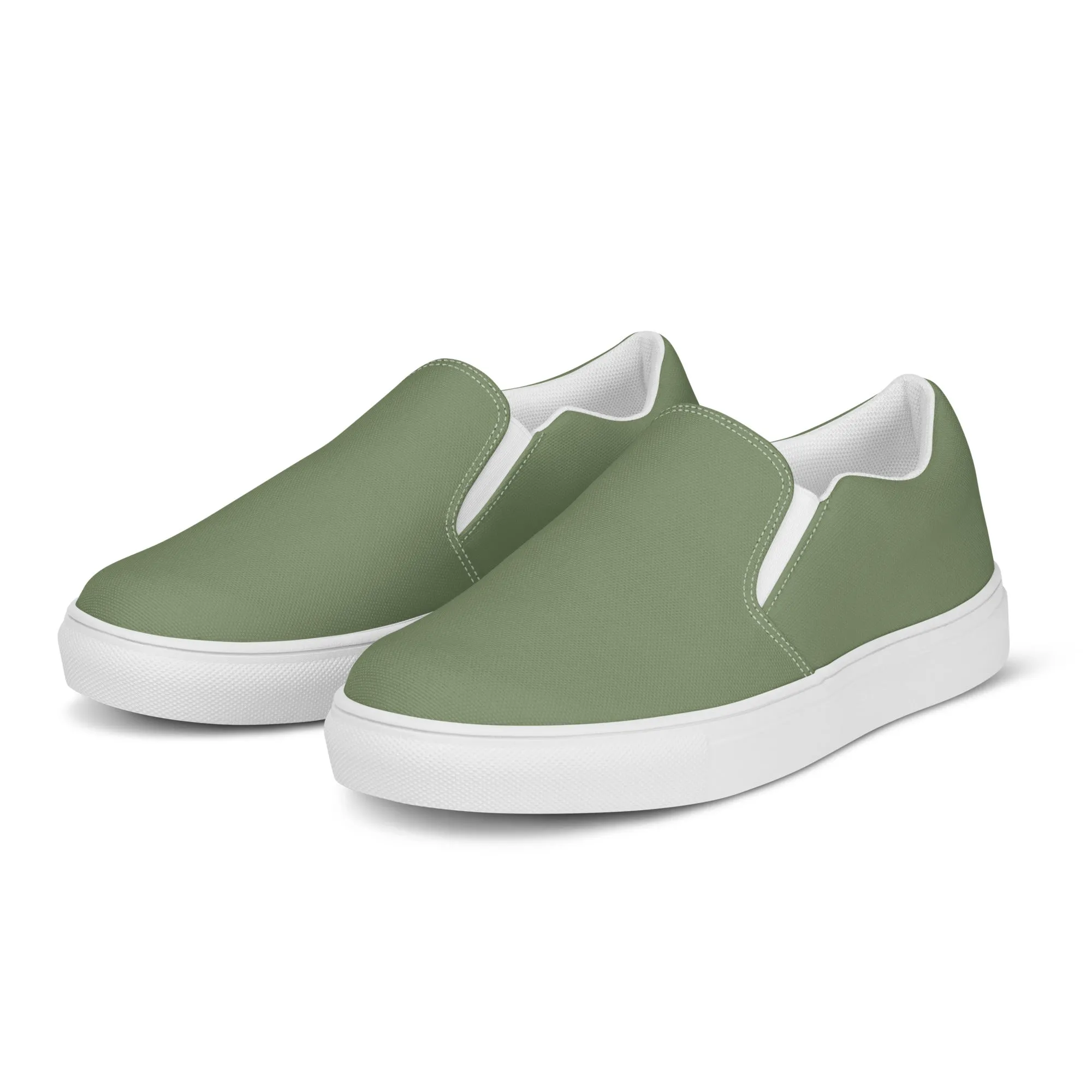 Matcha Green Men's Slip Ons, Solid Pastel Green Color Best Casual Breathable Men’s Slip-on Canvas Shoes (US Size: 5-13)