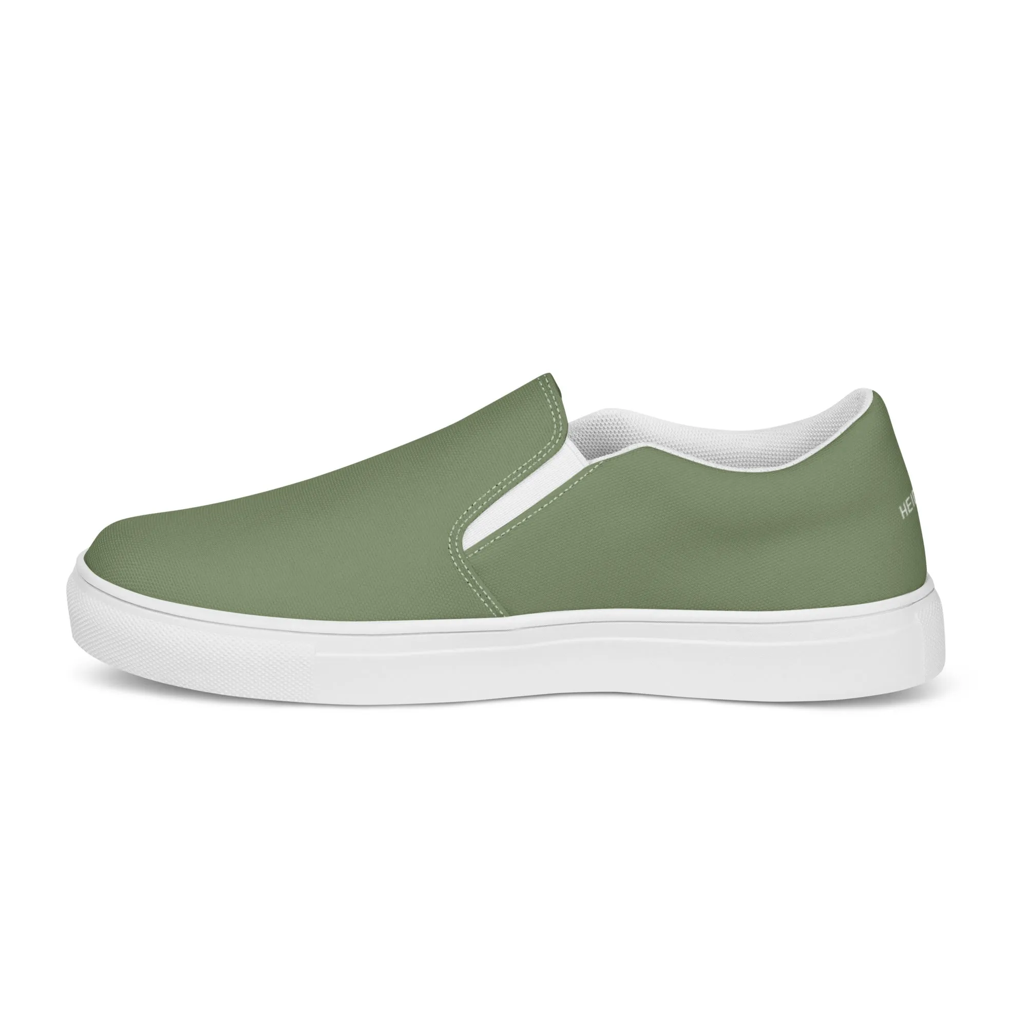 Matcha Green Men's Slip Ons, Solid Pastel Green Color Best Casual Breathable Men’s Slip-on Canvas Shoes (US Size: 5-13)