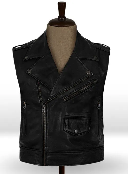 Men’s Black Leather Biker Vest