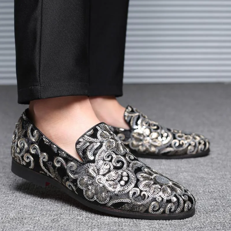 Men's Casual Fashion Embroidered Sequins One Foot Slip On Loafers Shoes