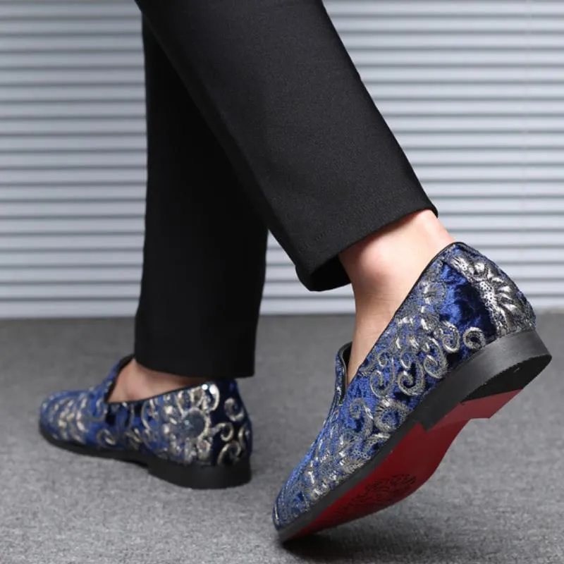 Men's Casual Fashion Embroidered Sequins One Foot Slip On Loafers Shoes