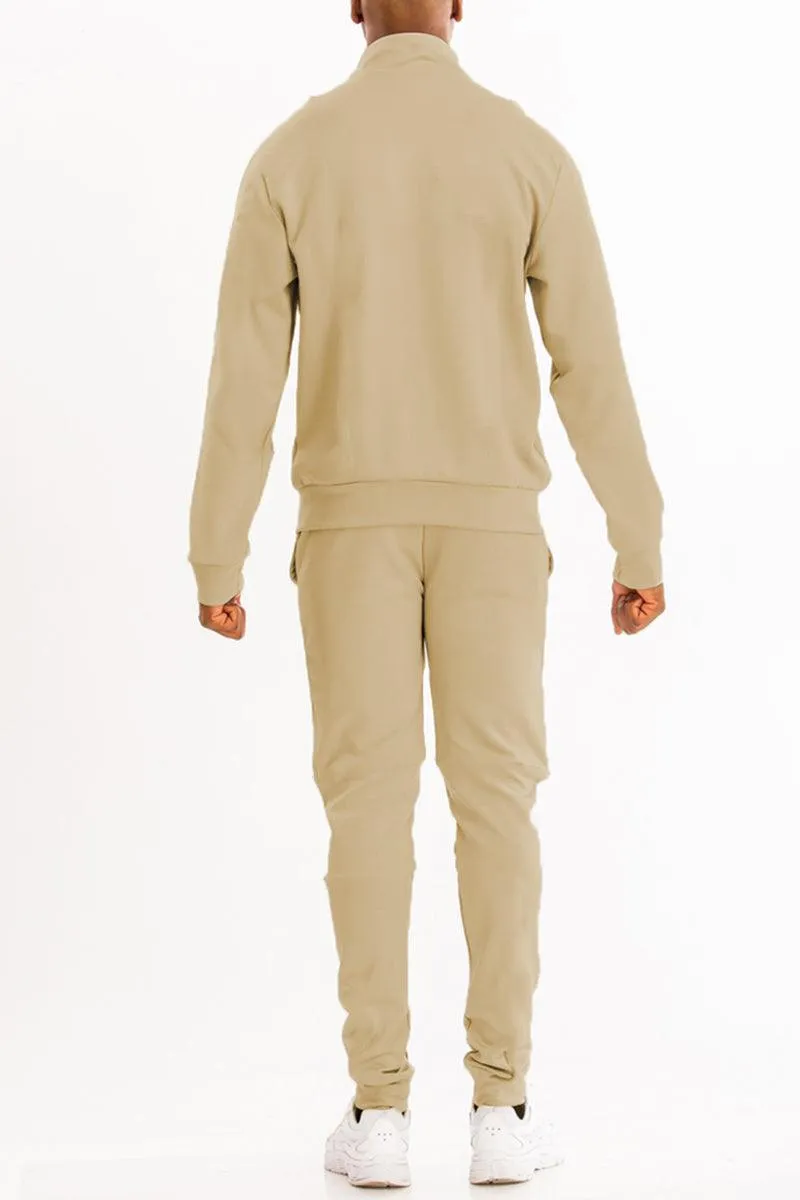 Mens Essential Basic Sand Solid Track Suit