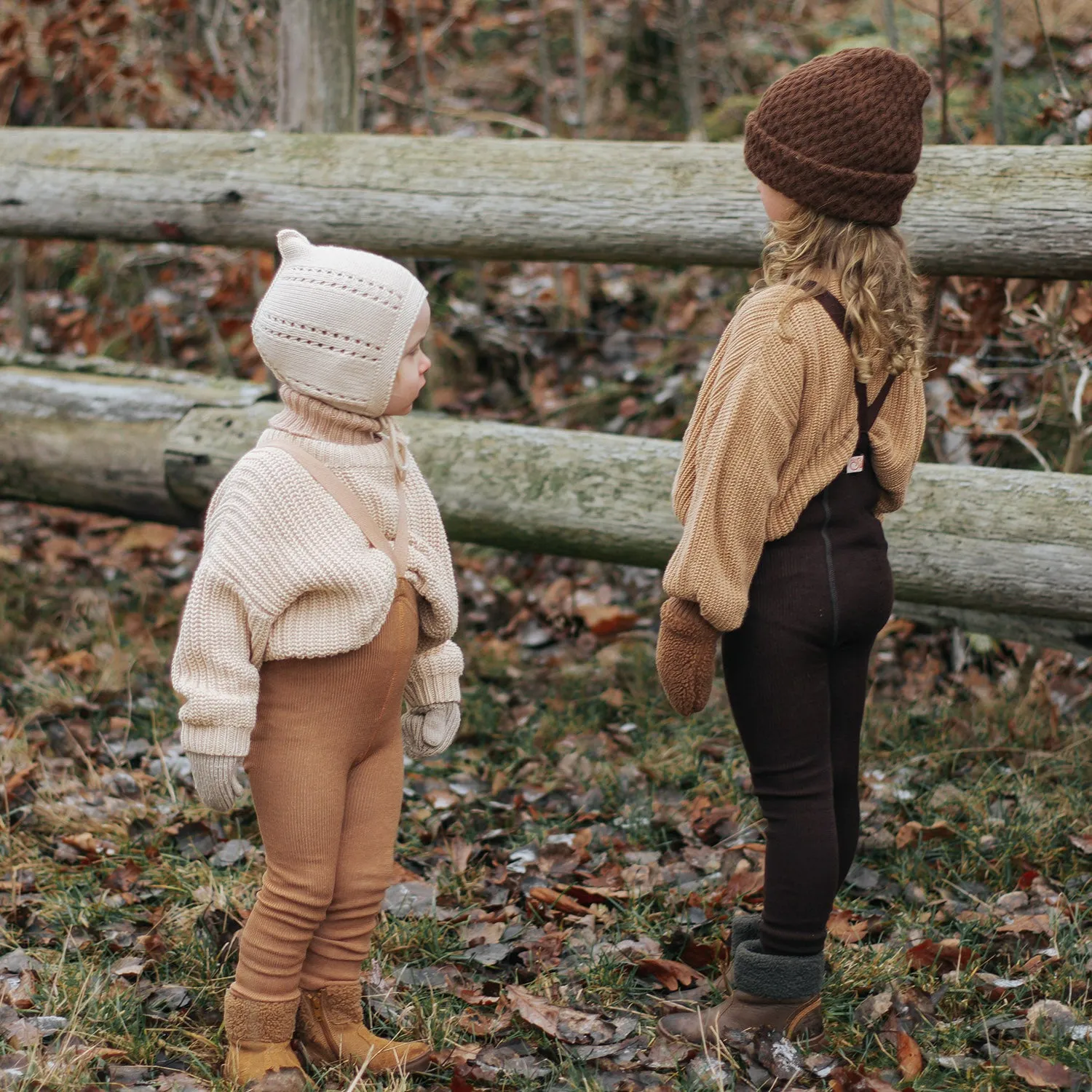 Merino Wool/Cotton Footless Wooly Tights With Braces - Cappuccino Brown