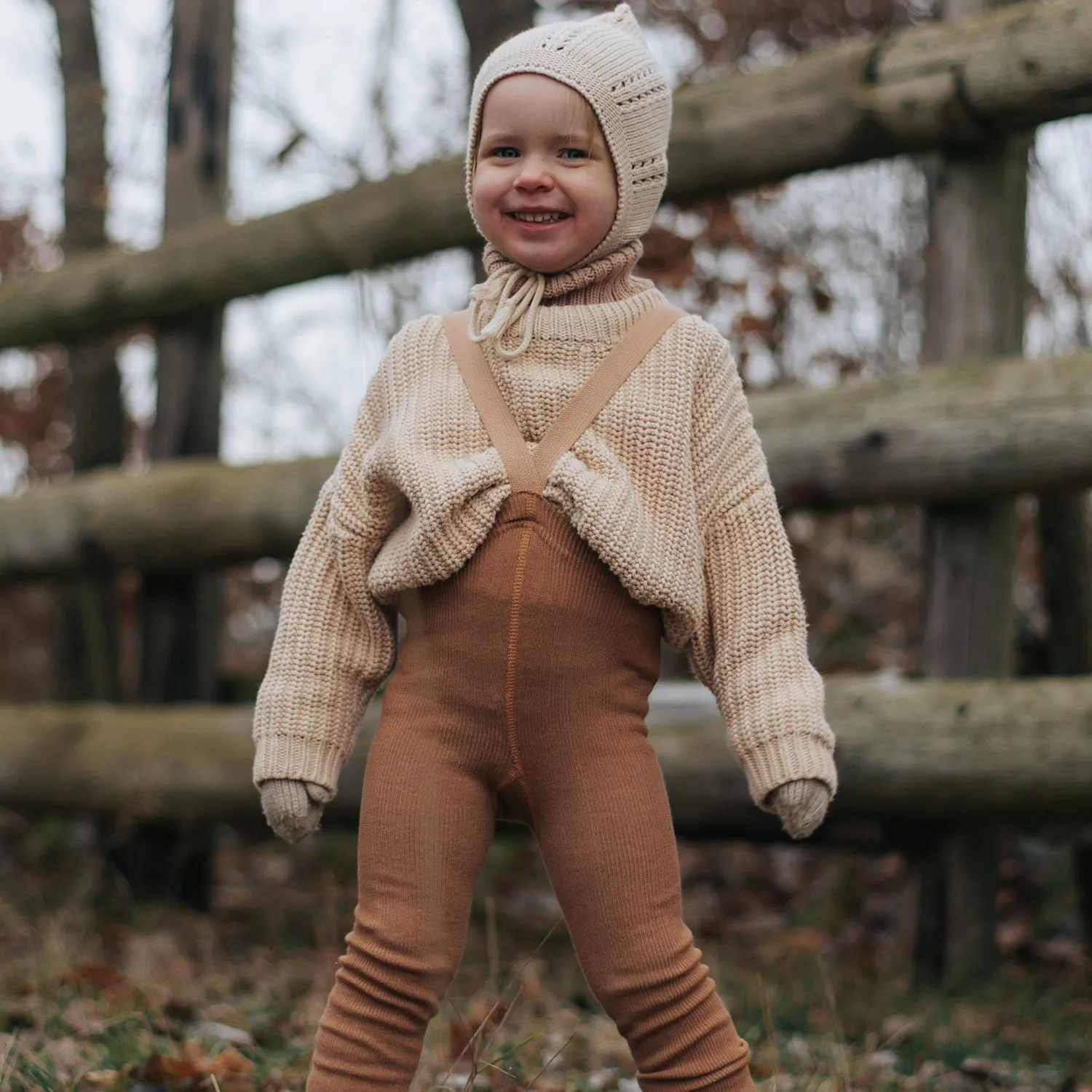 Merino Wool/Cotton Footless Wooly Tights With Braces - Cappuccino Brown