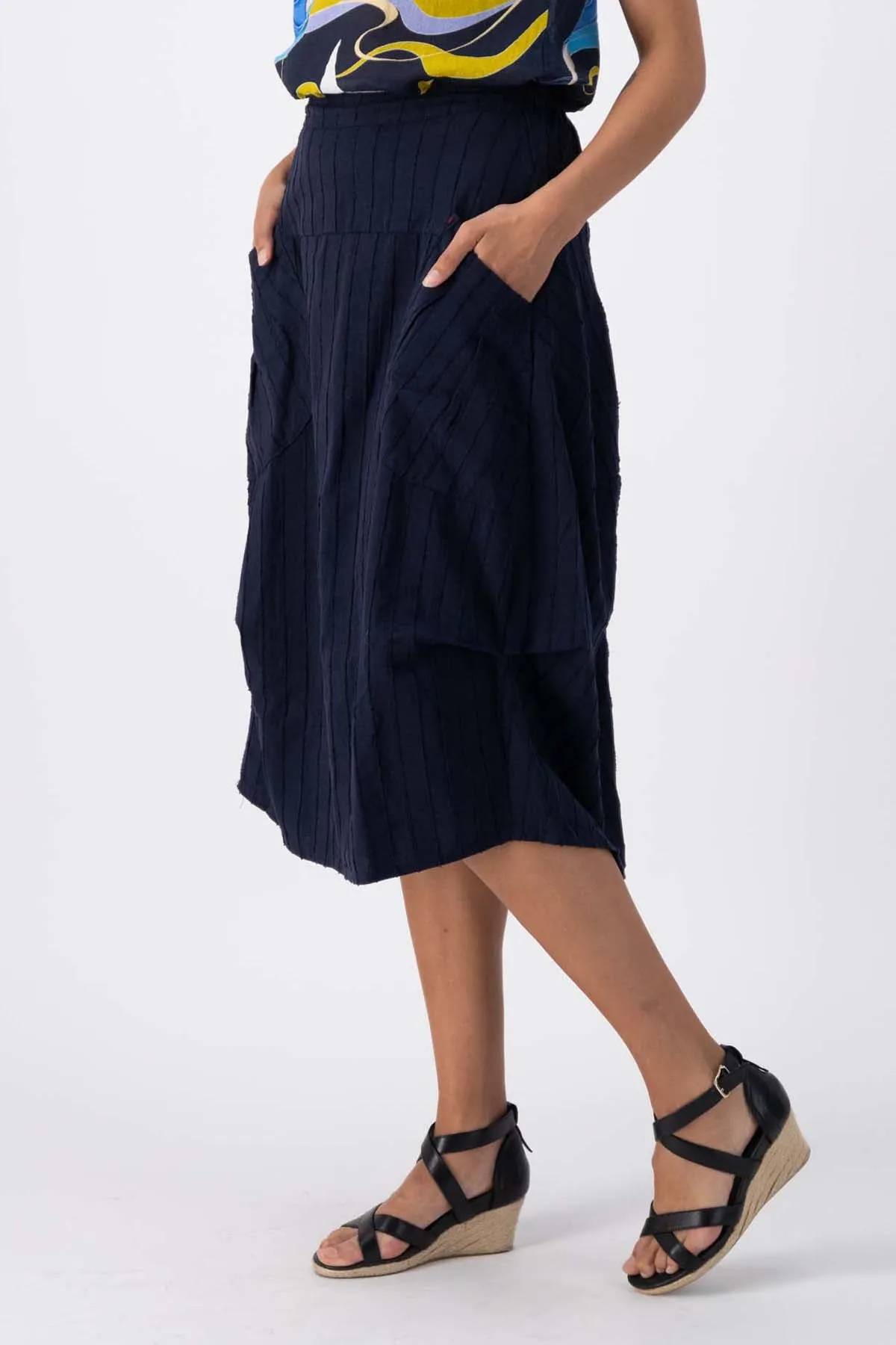 Milwaukee Fond du Lac Skirt Navy in Slub Cotton/Linen