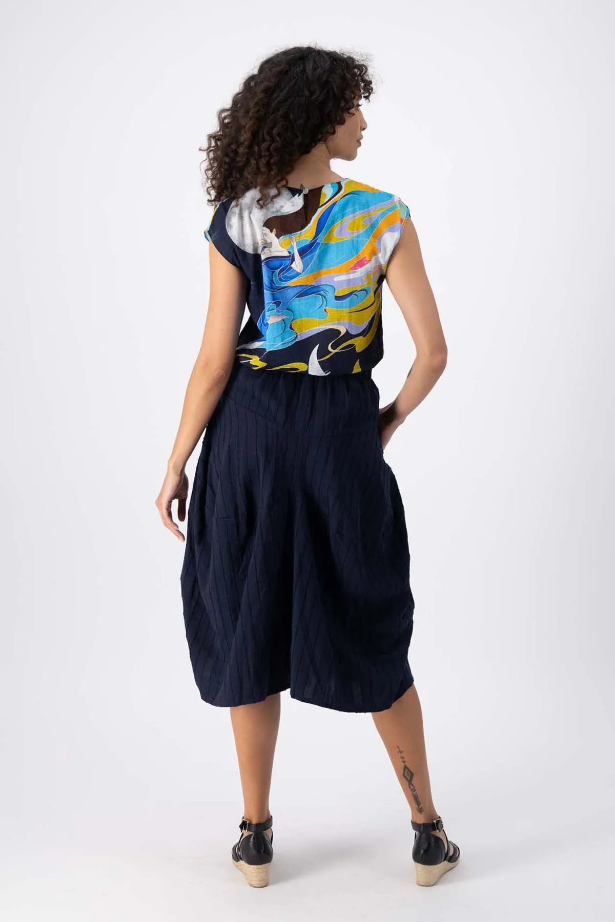 Milwaukee Fond du Lac Skirt Navy in Slub Cotton/Linen