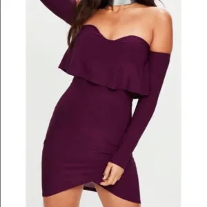 Missguided Purple Overlay Bardot Bodycon Womens Dress