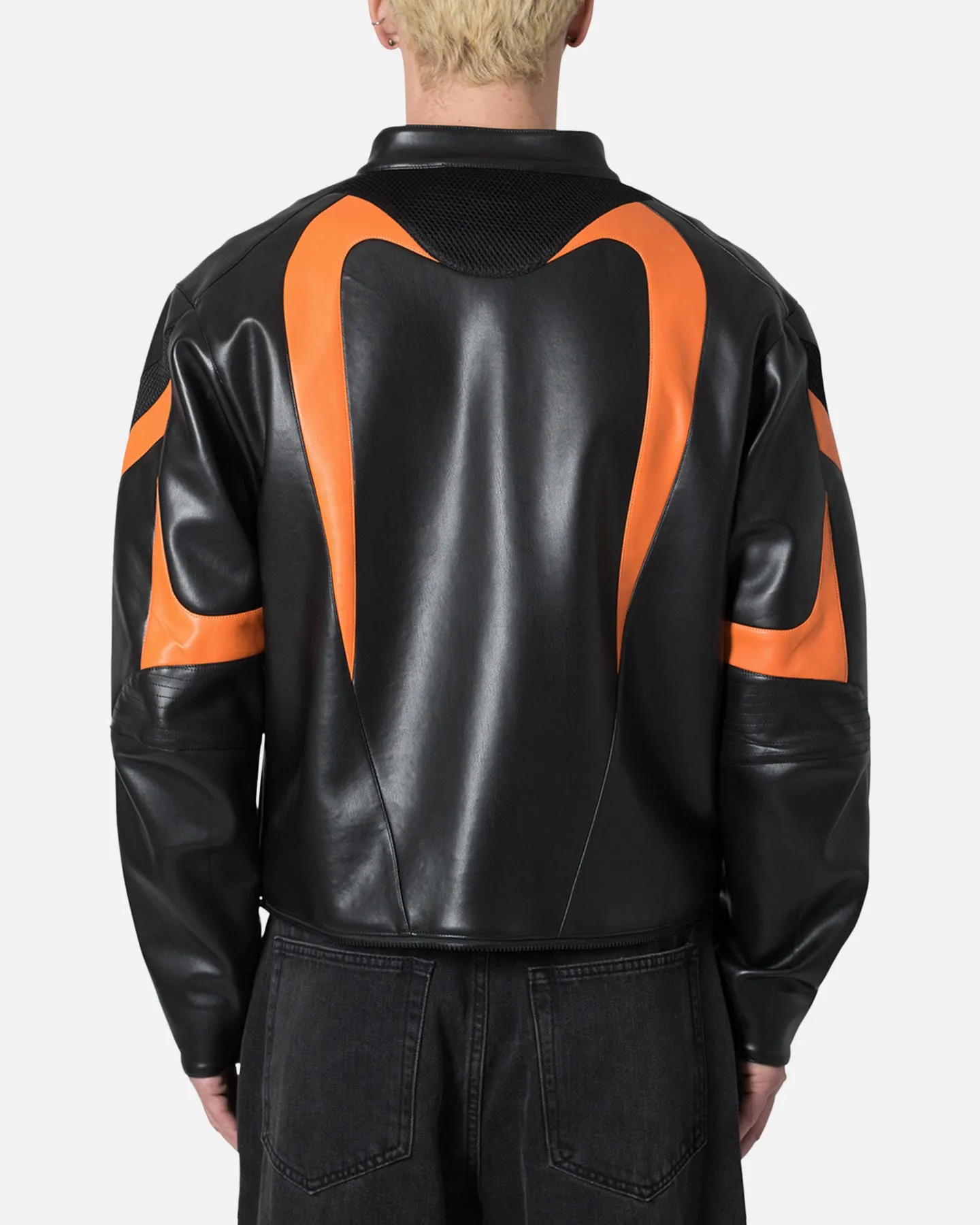 MNML Cropped Leather Race Jacket Black/Orange