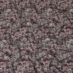 Mocha brown viscose crepe fabric with multicolor print in floral design-D15350