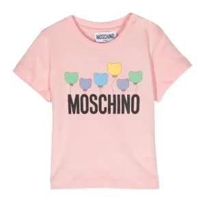 Moschino Baby Teddy Balloons Logo Pink T-Shirt