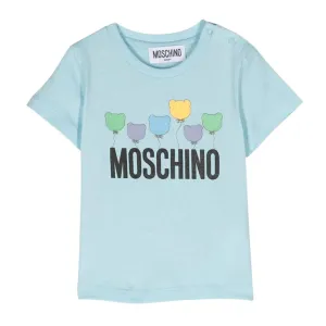 Moschino Baby Teddy Balloons Logo Sky Blue T-Shirt