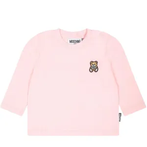 Moschino Baby Teddy Bear Patch Logo Pink T-Shirt