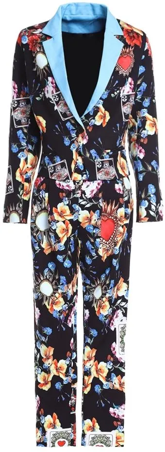 Multi Mixed Print Cropped Blazer & Pant Set