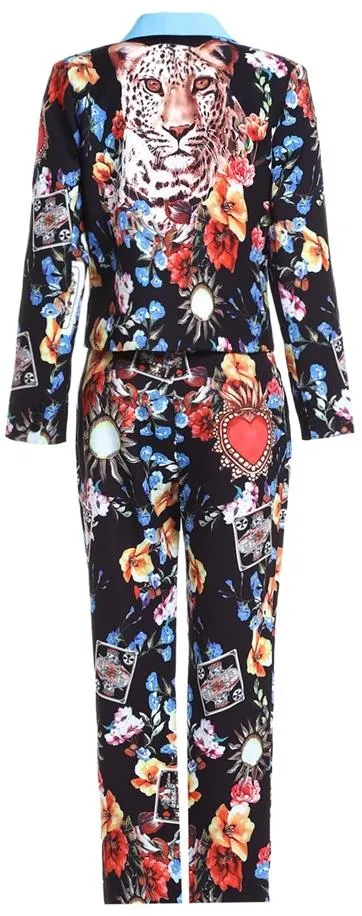 Multi Mixed Print Cropped Blazer & Pant Set