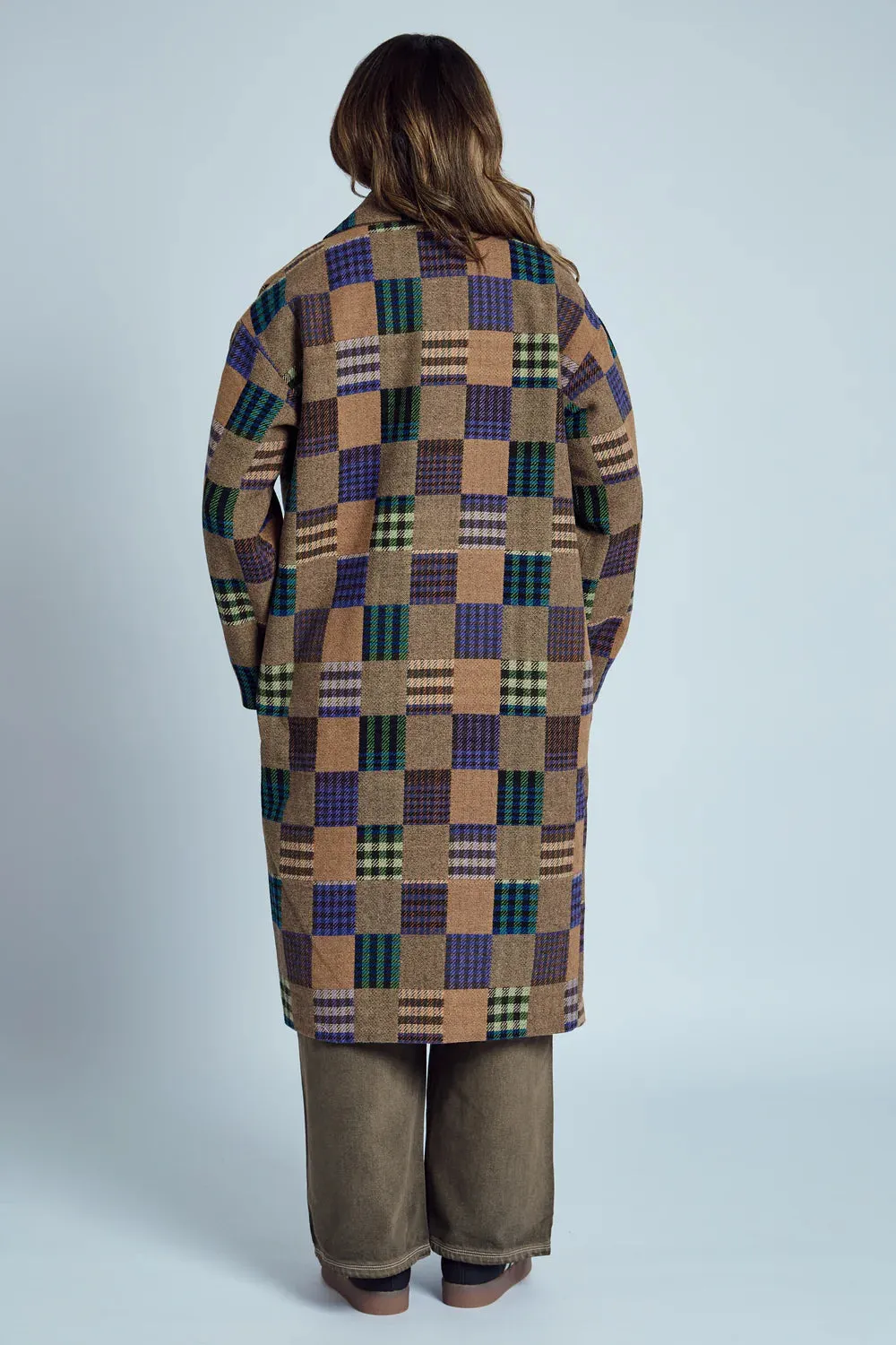 Native Youth - Longline Patchwork Patterned Wool Coat