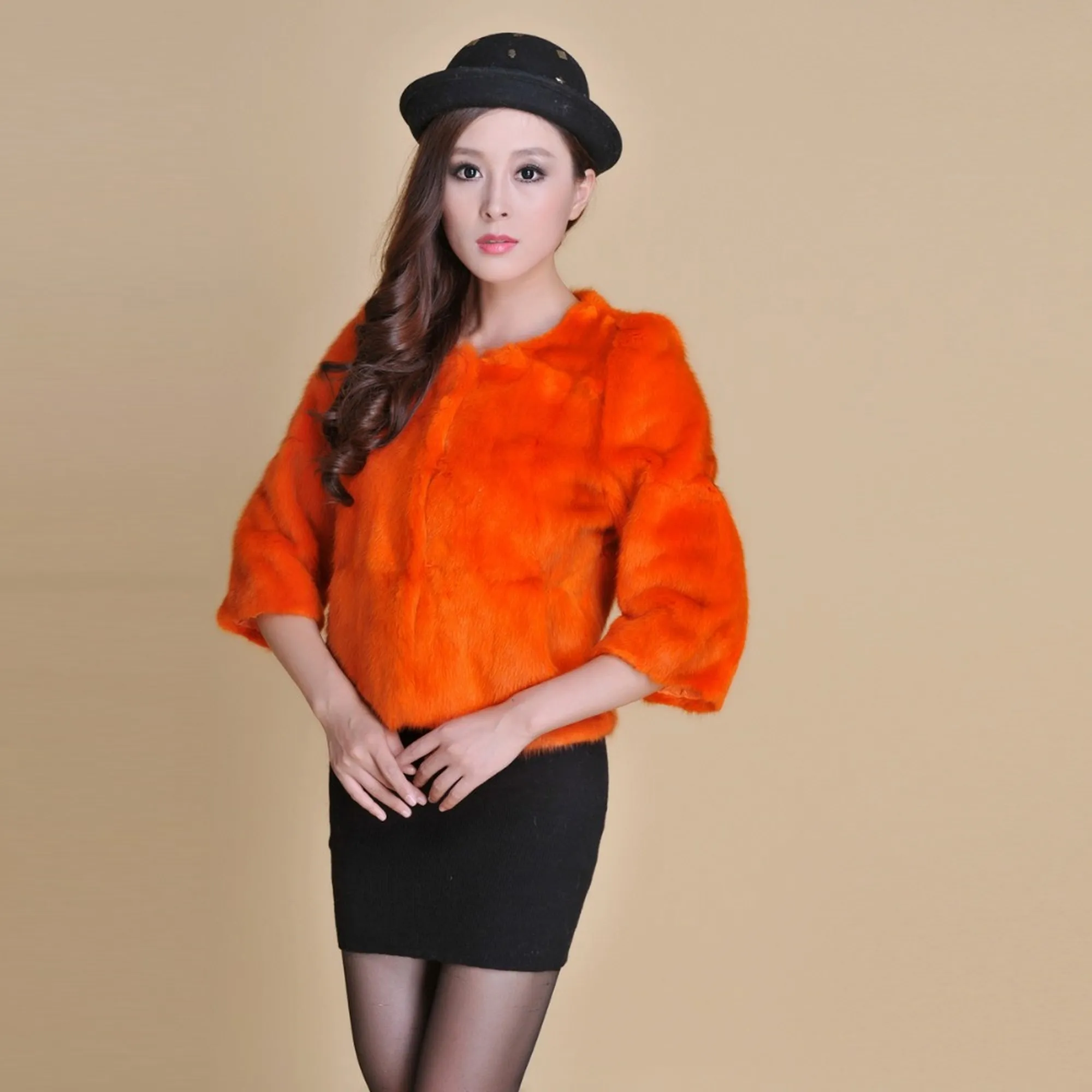 Natural Fur Women' Muskrat  Jacket Short Version Winter Outwear Luxury Natural Fur Coat Female