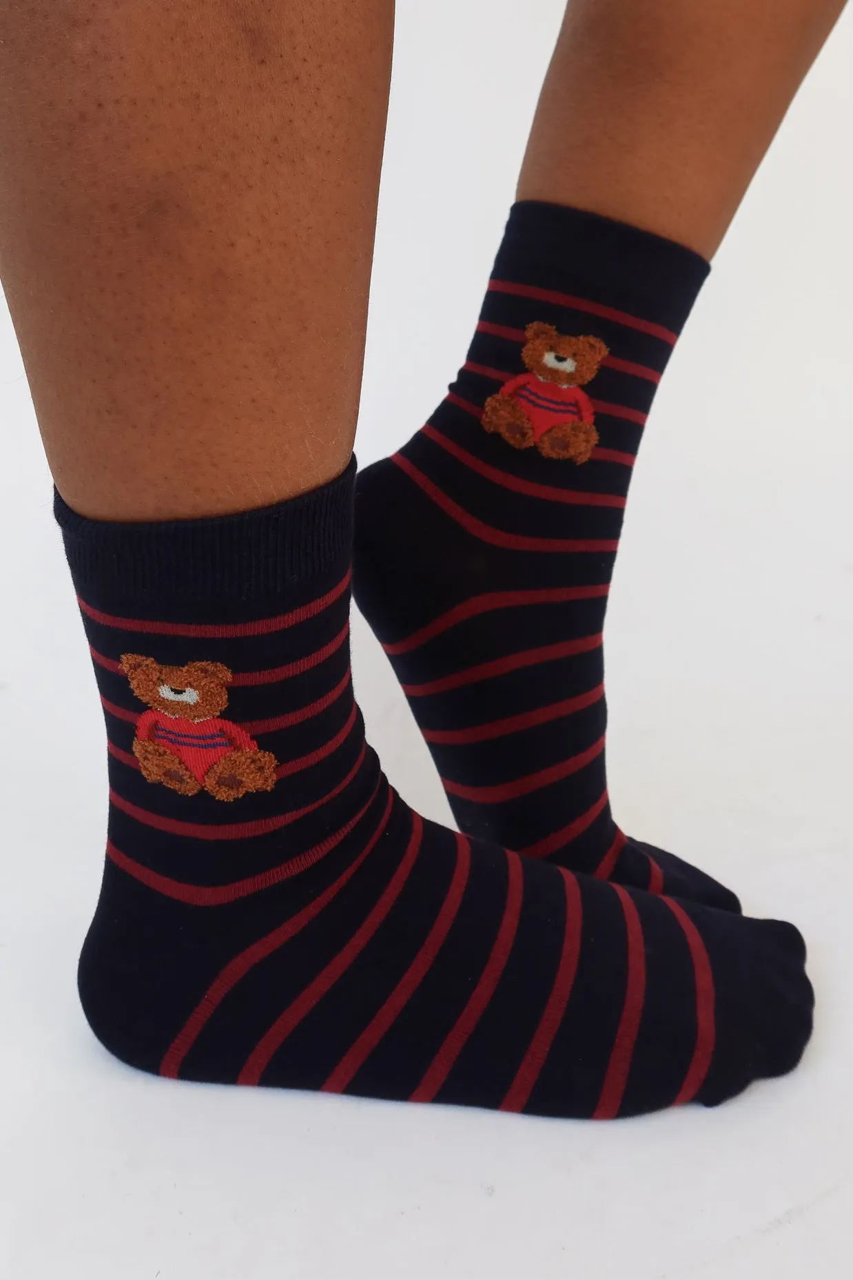 Navy and Red Teddy Bear Socks