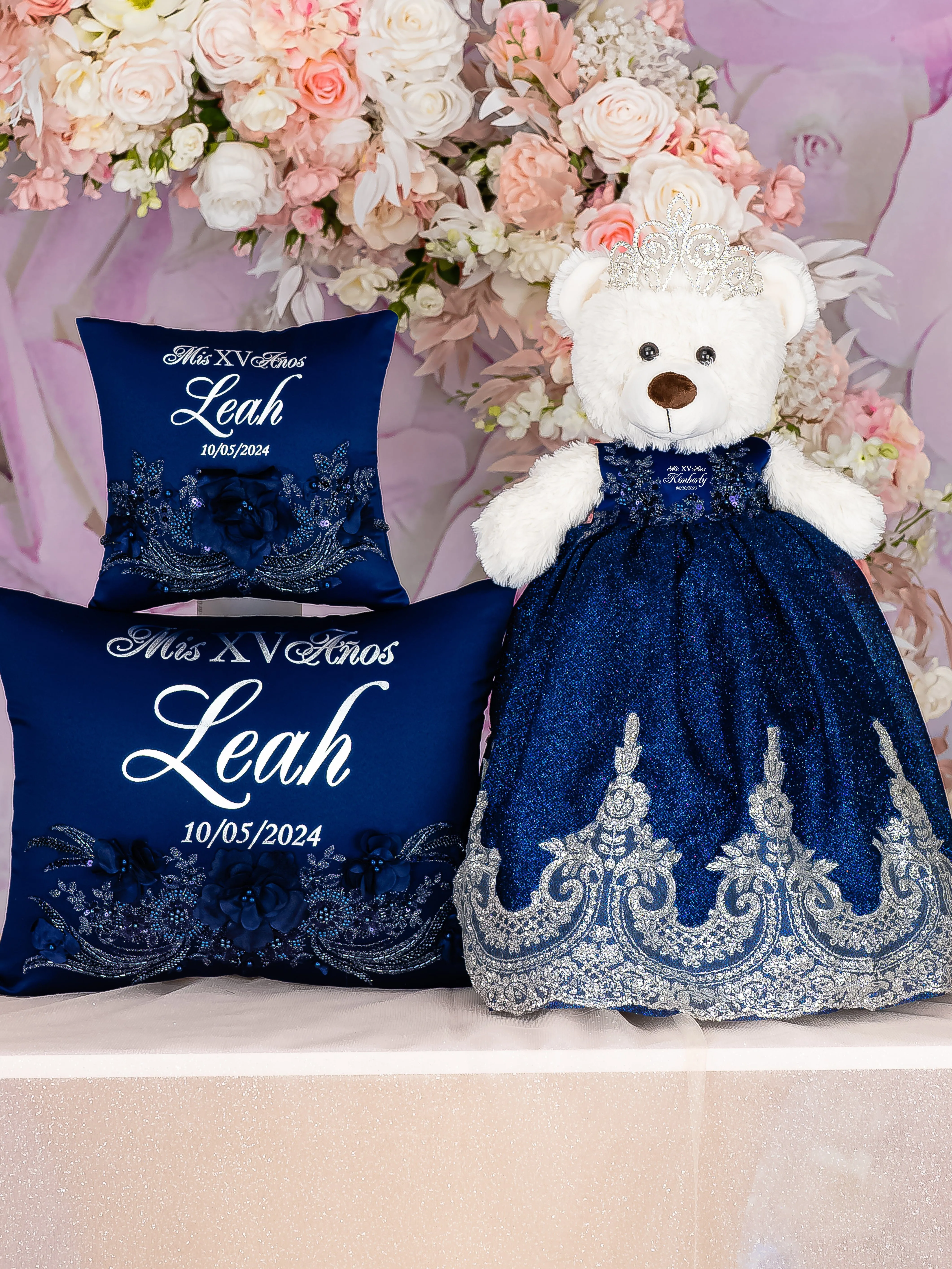 Navy Blue silver last teddy bear for quinceanera