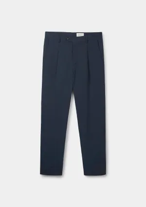 Navy Cotton Linen Pleated Trousers