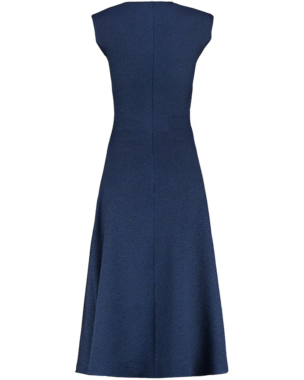 Navy Flou Bubble Jacquard Pina Sleeveless Midi Dress