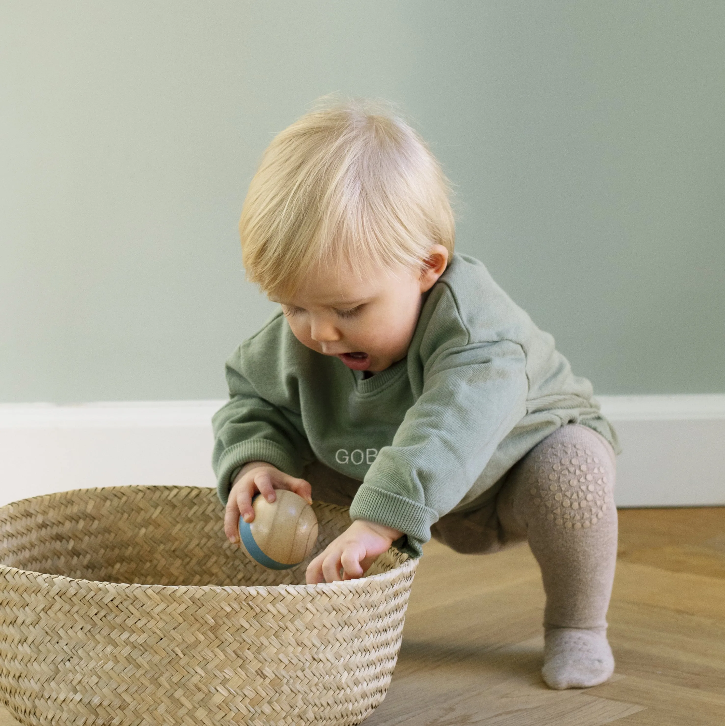 Non-slip crawling tights with grip for babies and toddlers - Organic Cotton - Sand