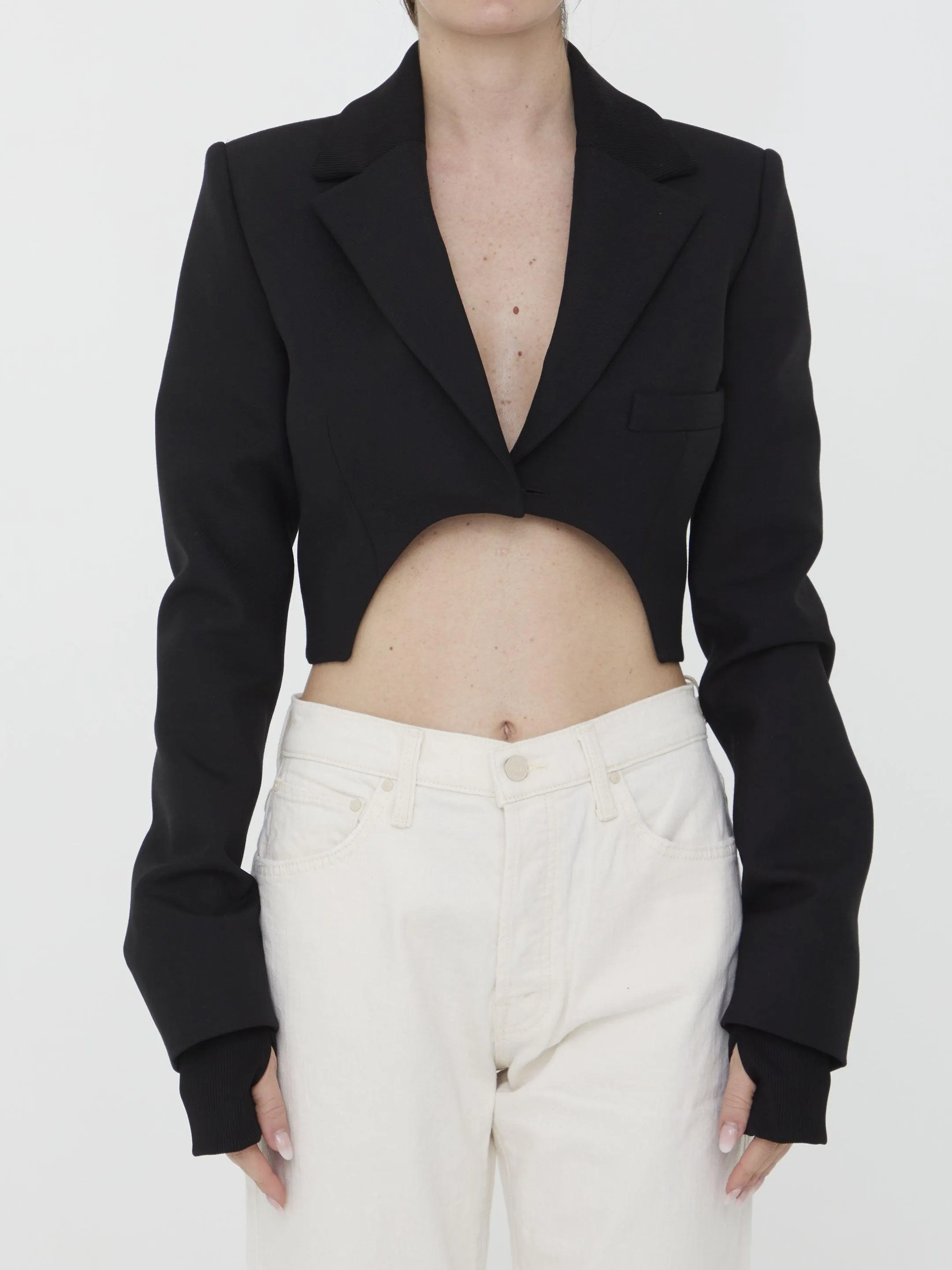 Off White Asymmetrical Cropped Jacket