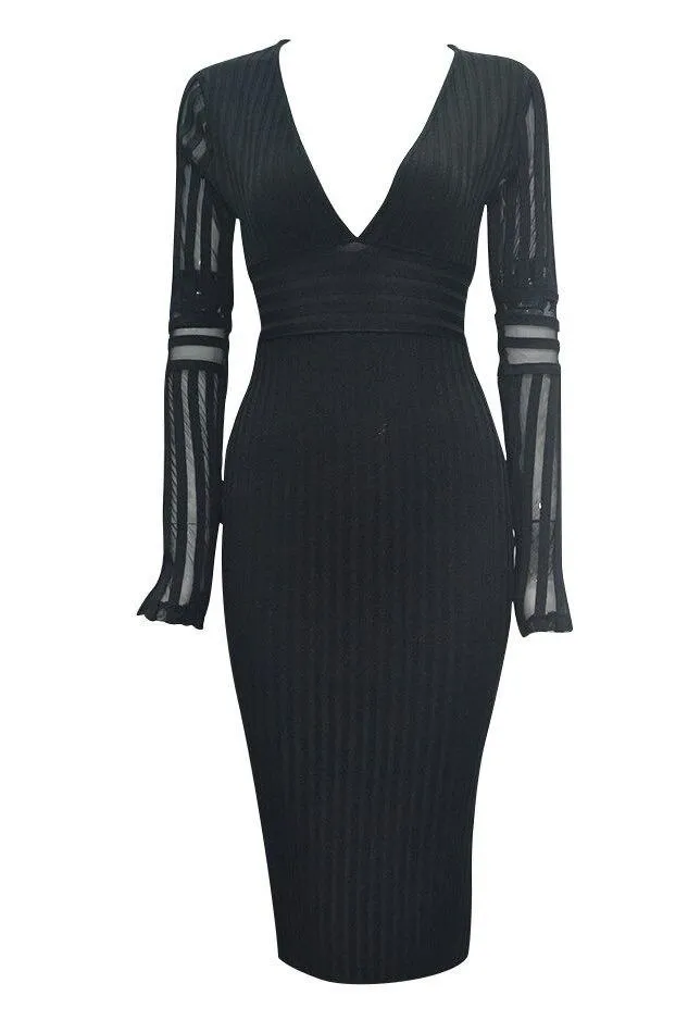 Olivia Long Sleeve Bandage Midi Dress - Classic Black