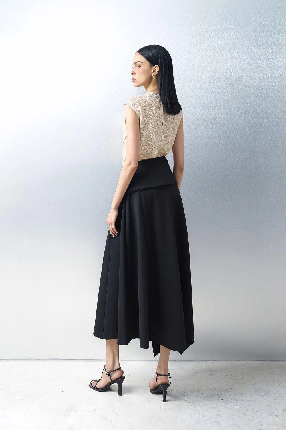 Opal Asymmetric High Waist Spandex Midi Skirt