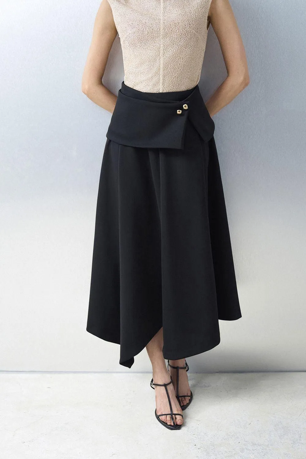 Opal Asymmetric High Waist Spandex Midi Skirt