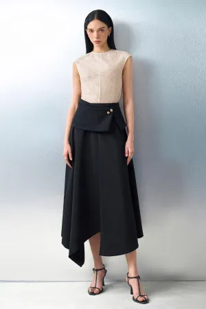 Opal Asymmetric High Waist Spandex Midi Skirt