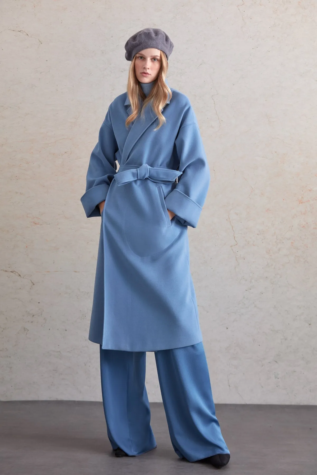 Oversize Michelle Belted Peak Lapel Coat