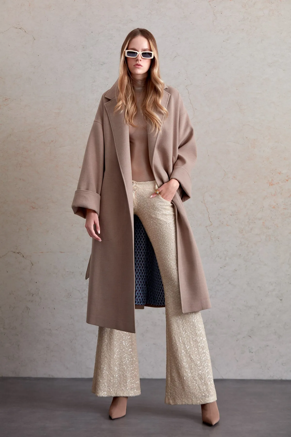 Oversize Michelle Belted Peak Lapel Coat