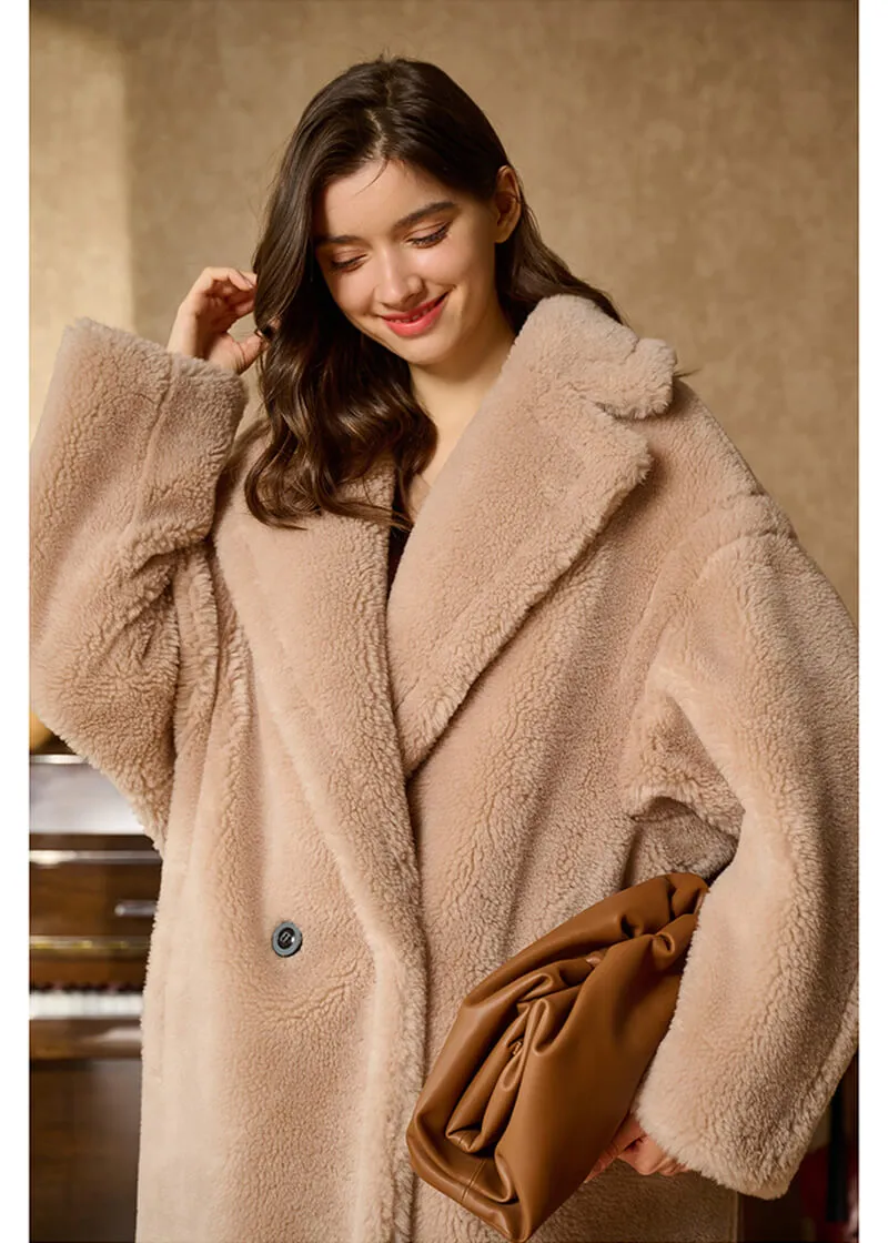 Oversize Two Button Wool Fur Long Teddy Coat