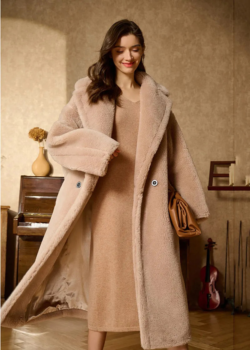 Oversize Two Button Wool Fur Long Teddy Coat